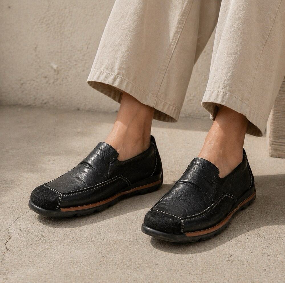 Reiker Antistress Women's Slip On Blk Leather & Suede Shoes Size 39 (8, 8.5)